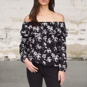 NWT-Michael Michael Kors NWT Women's Bold Botanical Ruffle Top Black/White